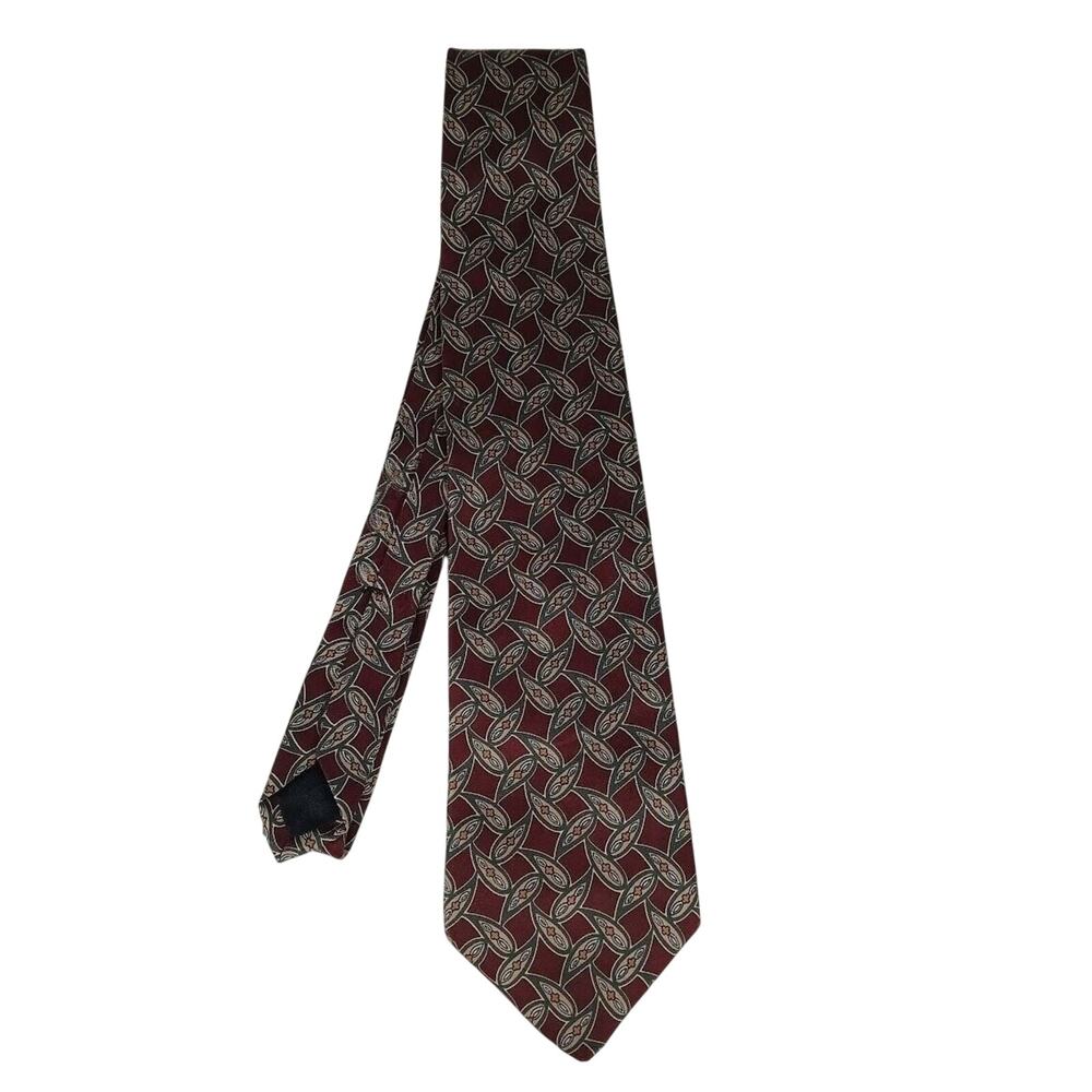 Brooks Brothers Neck Tie Maroon Green Geometric 61x3.5